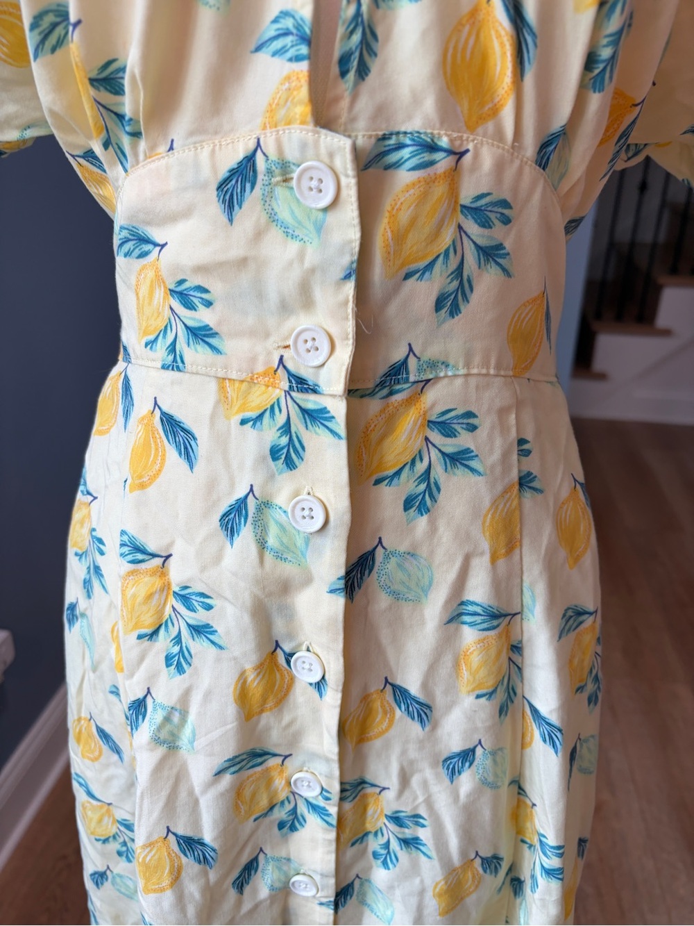 Marine Layer Lemon Print Lyocell Button Front Midi Dress Size Medium - Picture 5 of 12